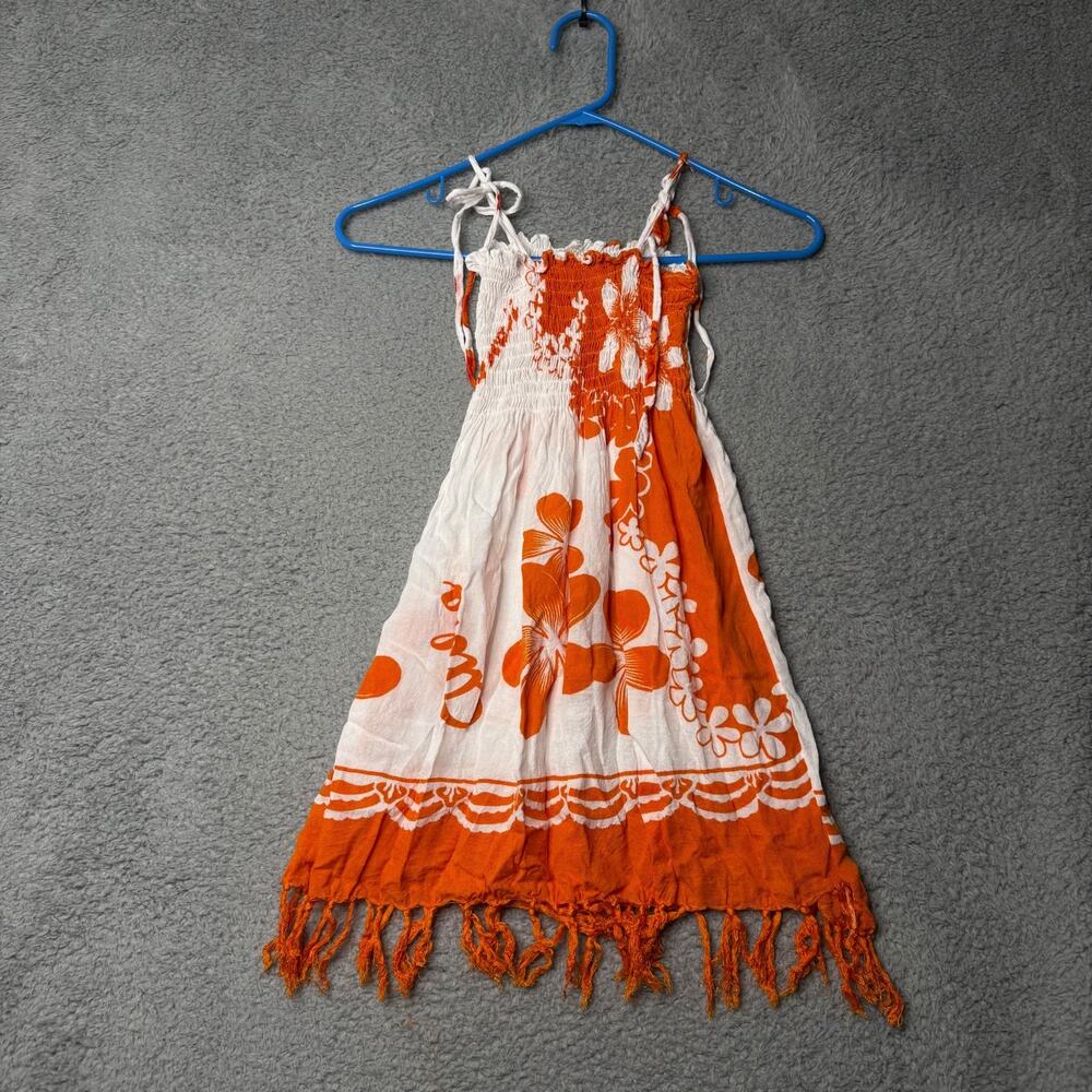 Hawaiian Dress Girls Size Small White and Orange Floral Tie Strap